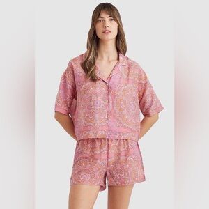 PAPINELLE Ines Boxer PJ Set French Rose Women's XS Boho Pink NWT Silk & Cotton
